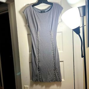 Laundry by Shelli Segal XS Gray Gold Metallic Lace up Cocktail Dress